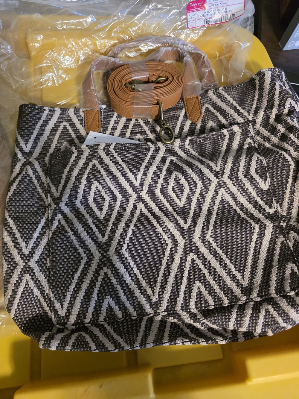 thirty-one Black & White Geometric Tote with Tan Accents
